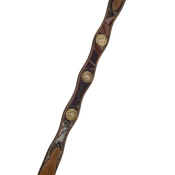 22" Nocona Genuine Leather & Camouflage Belt 12 Gauge Shell Accents & Brass Buck - Picture 6 of 7